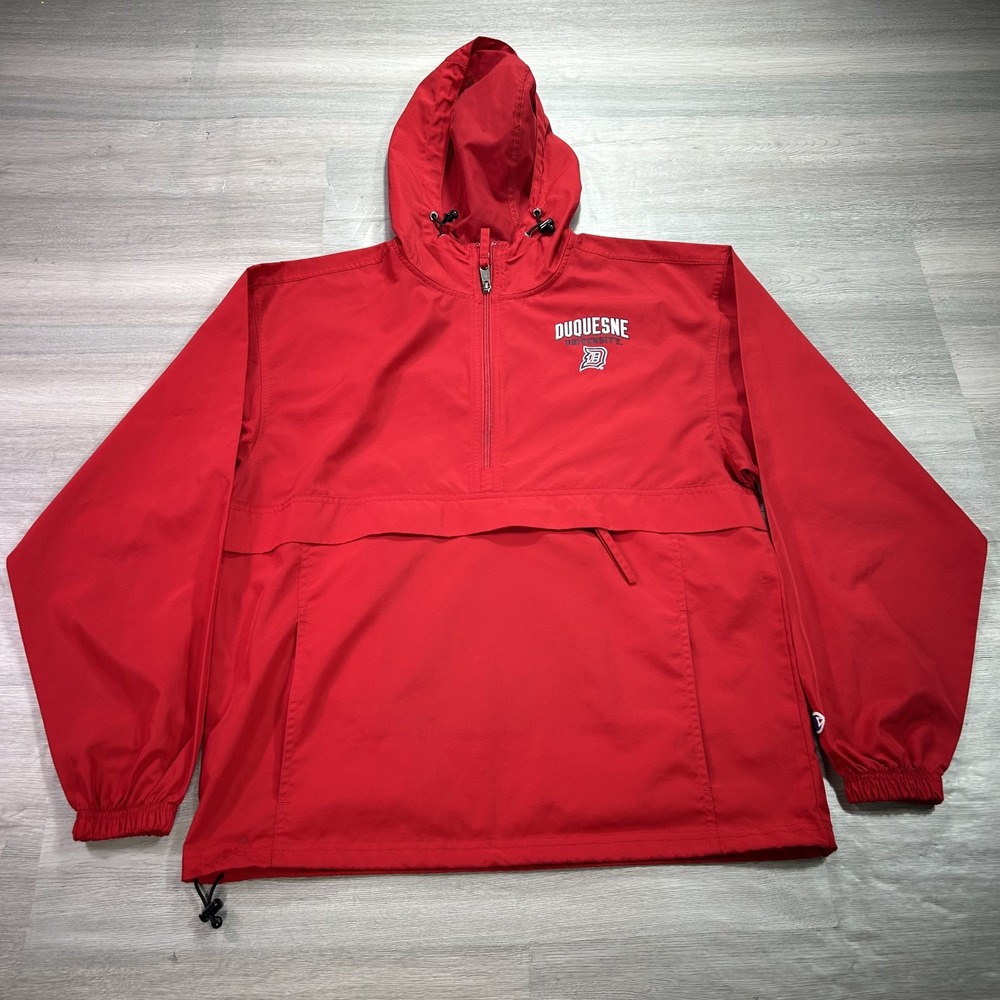 Duquesne University Jacket Mens‎ Small Red NCAA Champion Hooded Pullover Anorak